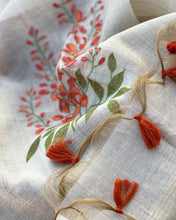 Load image into Gallery viewer, IT-V15897 Cream &amp; Orange Linen Saree