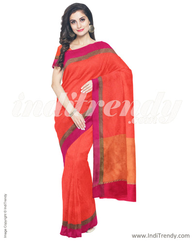 IMR-28243 - Orange & Pink Synthetic Silk Saree