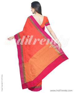 IMR-28243 - Orange & Pink Synthetic Silk Saree