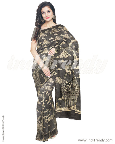 IMR-19709 - Grey & Beige Tussar  Saree