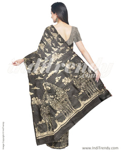 IMR-19709 - Grey & Beige Tussar  Saree