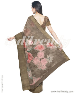 IMR-23344 - Rust &  Blended Chanderi  Saree