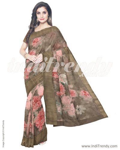 IMR-23344 - Rust &  Blended Chanderi  Saree