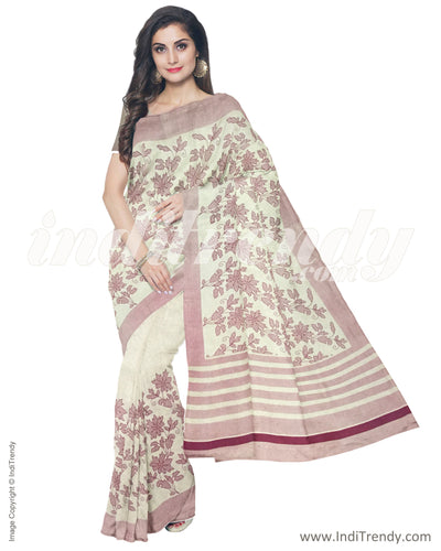 IMR-2357 - Beige & Brown Blended Tussar Saree