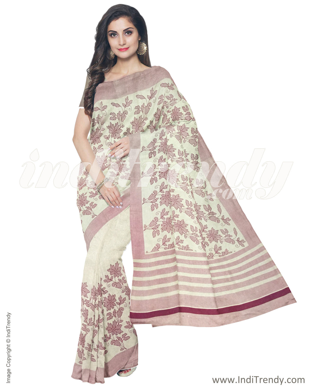 IMR-2357 - Beige & Brown Blended Tussar Saree