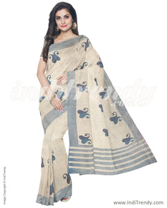 IMR-2377 - Beige & Multi Blended Tussar Saree