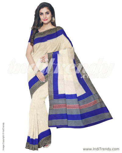 IMR-2385 - Beige & Blue Blended Tussar Saree