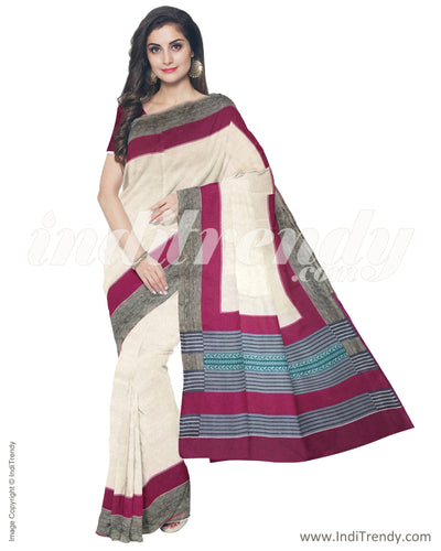 IMR-2387 - Beige & Maroon Blended Tussar Saree