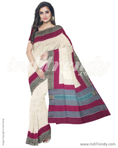 IMR-2387 - Beige & Maroon Blended Tussar Saree