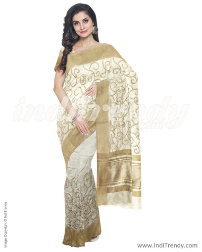 IMR-4373 - Beige &  Blended Tussar Saree