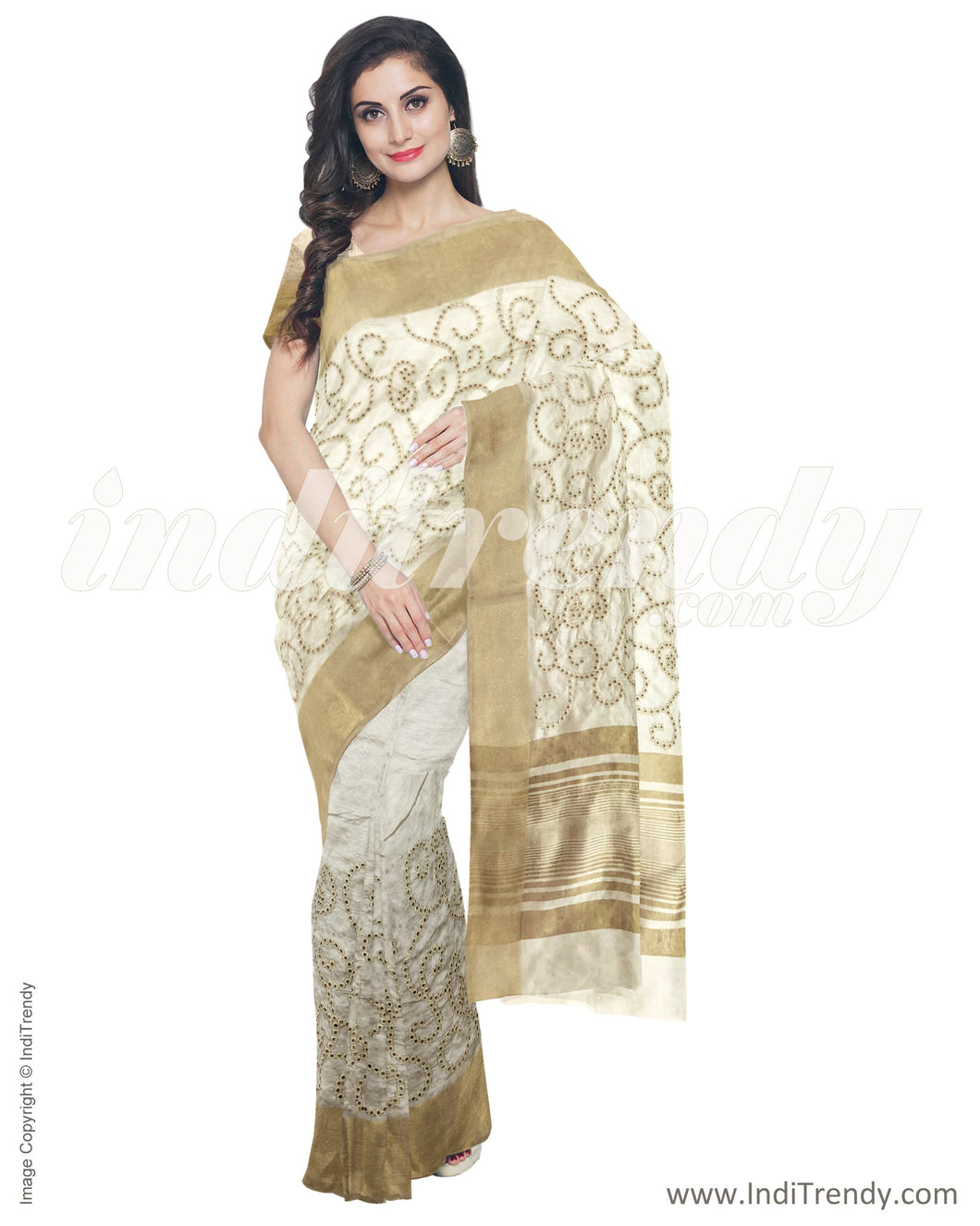 IMR-4373 - Beige &  Blended Tussar Saree