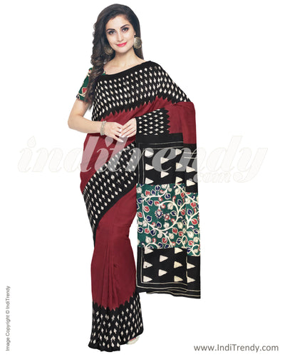 IMR-9796 - Maroon & Black Cotton Silk Saree