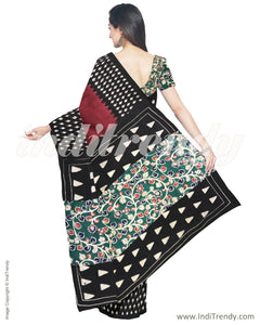 IMR-9796 - Maroon & Black Cotton Silk Saree