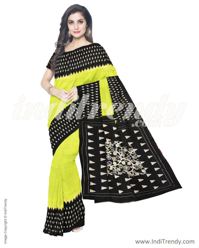 IMR-9802 - Yellow & Black Cotton Silk Saree