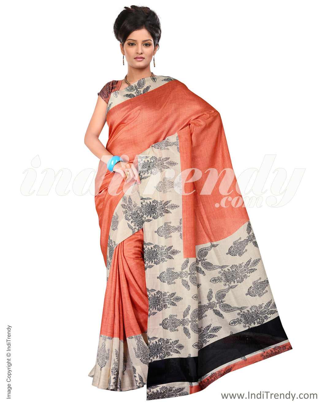 IMS-13066 - Rust &  Pure Silk Saree
