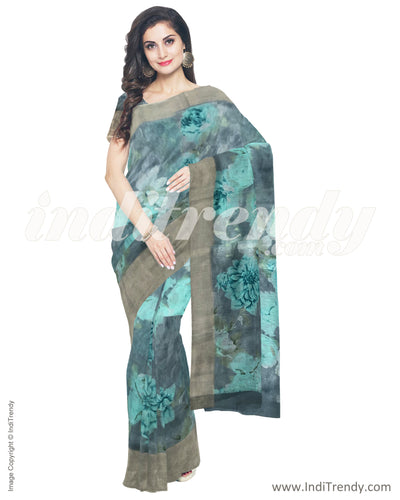 IMS-13228 - Grey &  Faux Linen Saree
