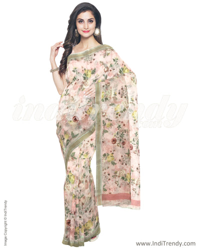 IMS-13229 - Pink &  Faux Linen Saree