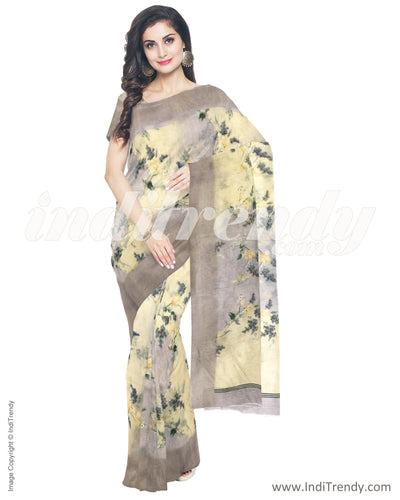 IMS-13232 - Light Yellow &  Faux Linen Saree