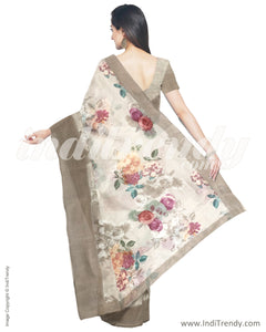 IMS-13235 - Beige &  Faux Linen Saree