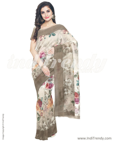 IMS-13235 - Beige &  Faux Linen Saree