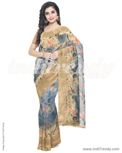 IMS-13241 - Blue &  Faux Linen Saree