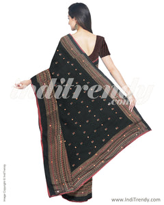 IMS-13258 - Black &  Faux Linen Saree