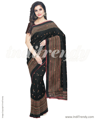 IMS-13258 - Black &  Faux Linen Saree