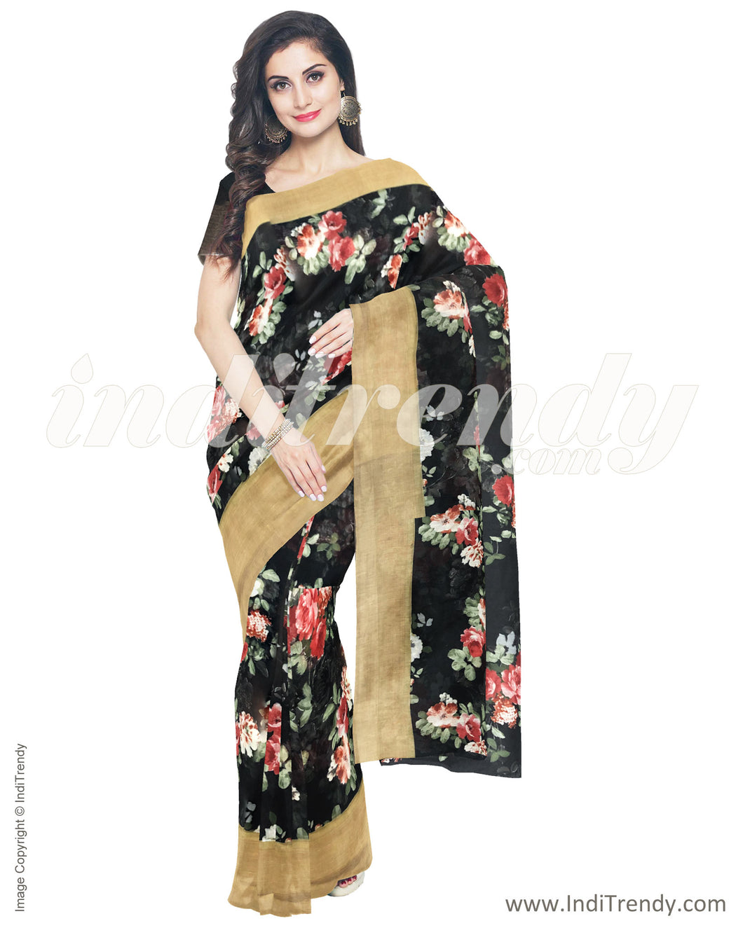 IMS-13590 - Black & Multi Blended Tussar Saree