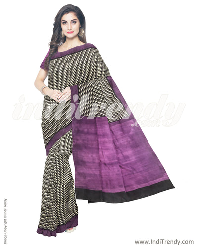 ITS-12830 - Black &  White Pure Tussar Saree