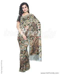 ITS-20035 Grey Blue Chanderi Saree