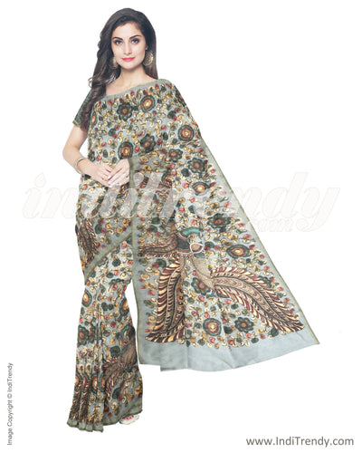 ITS-20035 Grey Blue Chanderi Saree