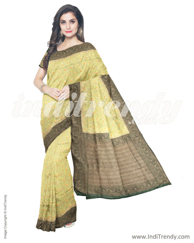 ITS-20067 - Parrot Green &  Faux Chanderi Saree