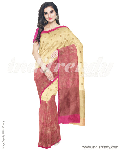 IMR-28237 - Beige & Pink Synthetic Silk Saree