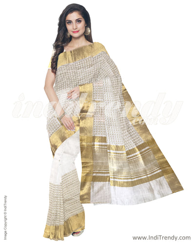 IMR-0109 - Beige & Gold Blended Tussar Saree