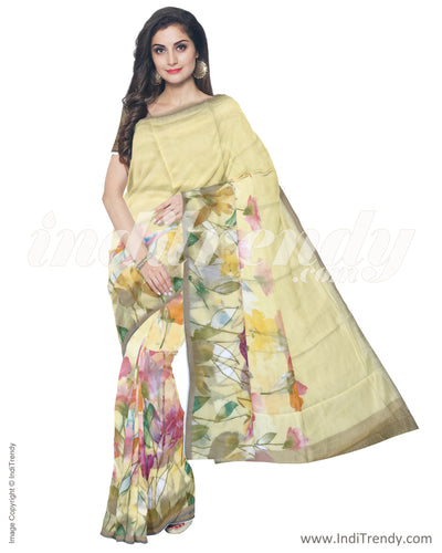 IMR-1277 - Beige & Multi Blended Tussar Saree