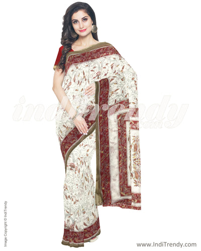 IMS-13028 - Beige & Faux Linen Saree