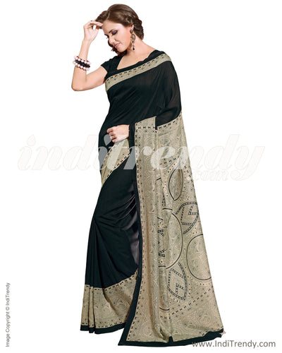 IQ-0002 - Beige & Black Blended Tussar Saree