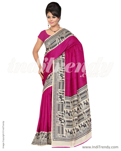IQ-0006 - Pink & Black Blended Tussar Saree