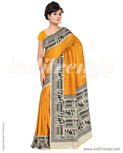 IQ-0007 - Orange & Black Blended Tussar Saree
