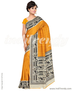 IQ-0007 - Orange & Black Blended Tussar Saree