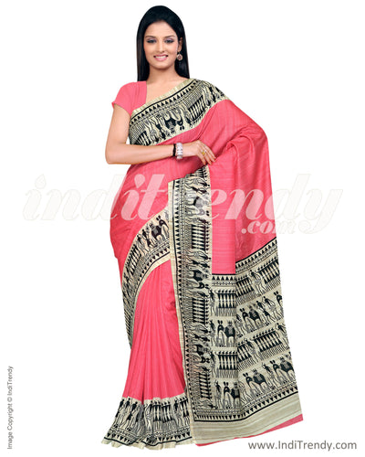 IQ-0008 - Peach & Black Blended Tussar Saree