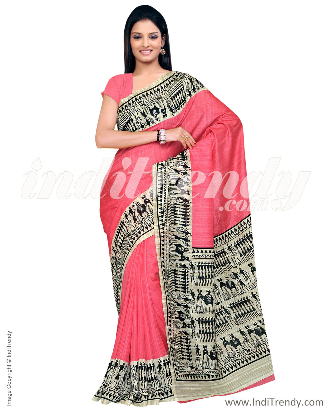 IQ-0008 - Peach & Black Blended Tussar Saree