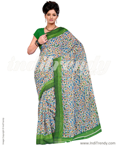 IQ-0009 - Green & Multi Blended Tussar Saree