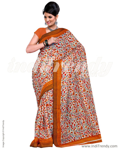 IQ-0010 - Orange & Multi Blended Tussar Saree