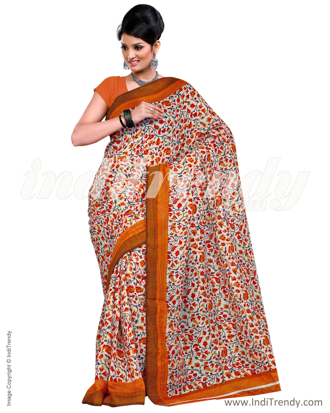 IQ-0010 - Orange & Multi Blended Tussar Saree