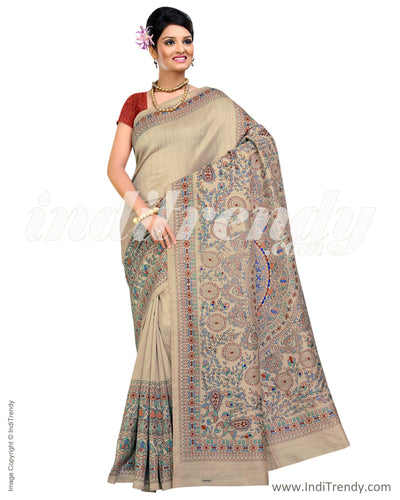 IQ-0011 - Beige & Multi Blended Tussar Saree