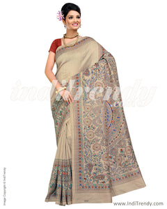 IQ-0011 - Beige & Multi Blended Tussar Saree
