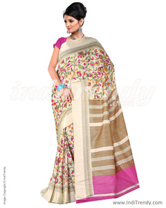 IQ-0012 - Beige & Multi Blended Tussar Saree