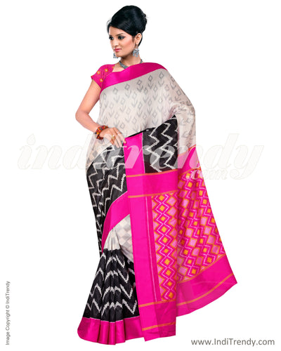 IQ-0013 - White & Black Blended Tussar Saree