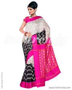 IQ-0013 - White & Black Blended Tussar Saree